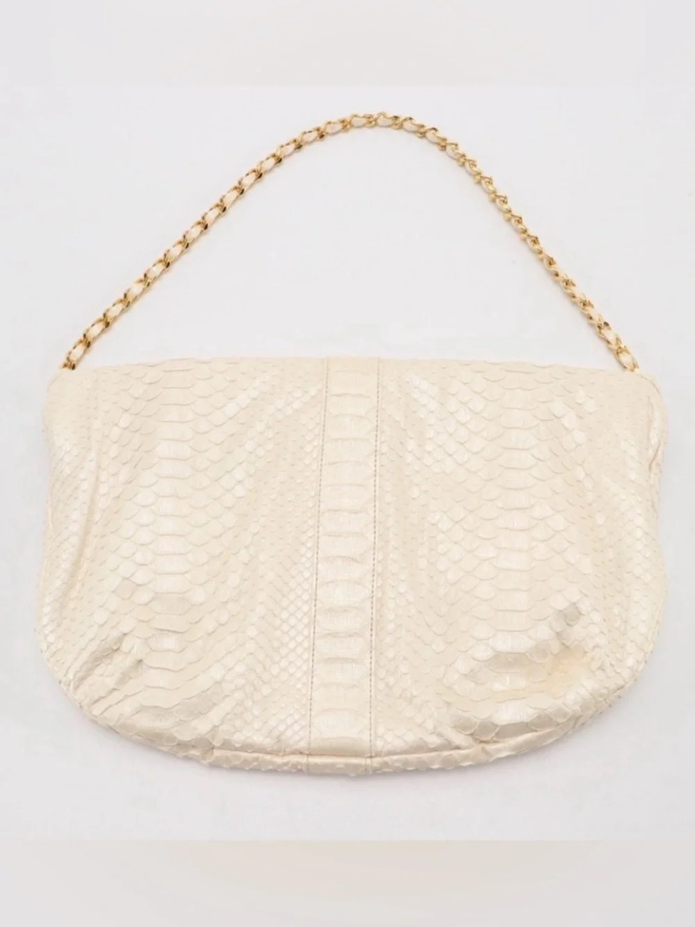 Cream and Gold Textured Shoulder Bag with Chain Handle